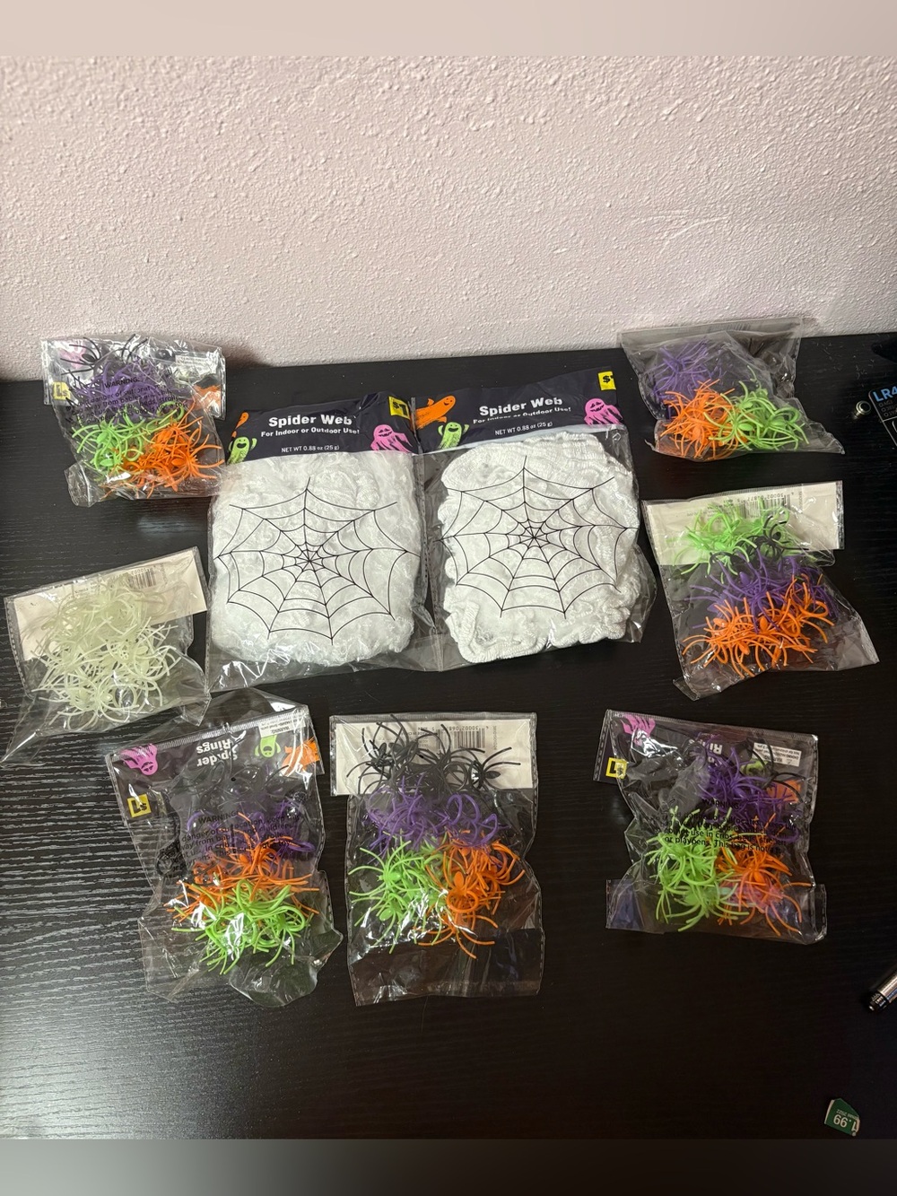 Halloween Spider Web & Plastic Spider Decoration Bundle 9 Packs - Picture 2 of 6